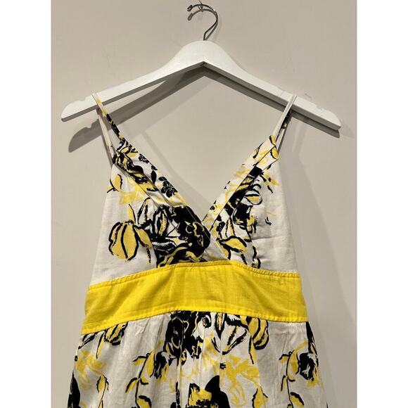 Babydoll y2k Size Small Yellow Spaghetti Wrap Smocked Mini Dress Floral Vacation - Picture 4 of 12